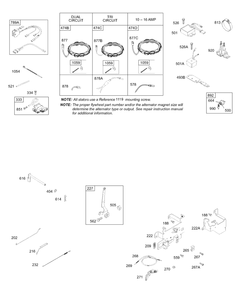Alternator, Control Bracket, Ignition Diagram and Parts List for 311707-0116-XX  Briggs and Stratton Engine